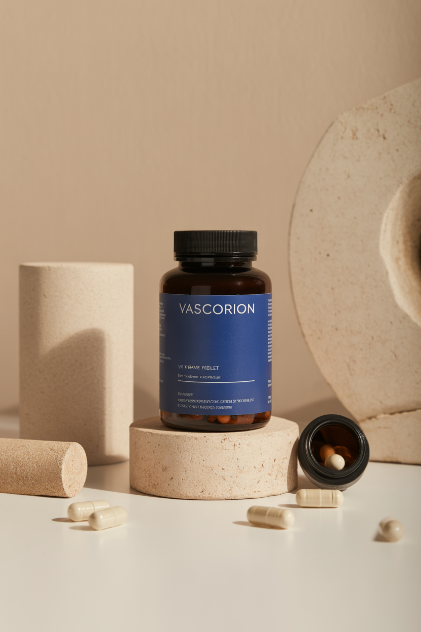 Vascorion product container shown in a clean studio-style composition